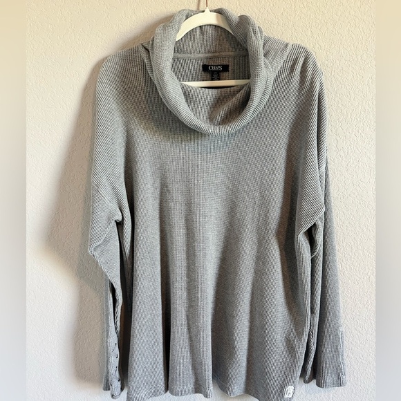 Chaps Sweaters - Chaps Light Gray Cowl Neck Waffle Sweater